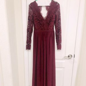 Lulus Burgundy Long Sleeve Lace Dress
